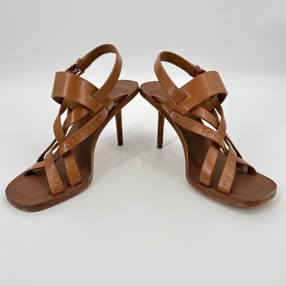 Max Mara Brown Leather Cage Strappy Stiletto Sandals Heels Made in Italy 38 / 8 - Picture 5 of 10